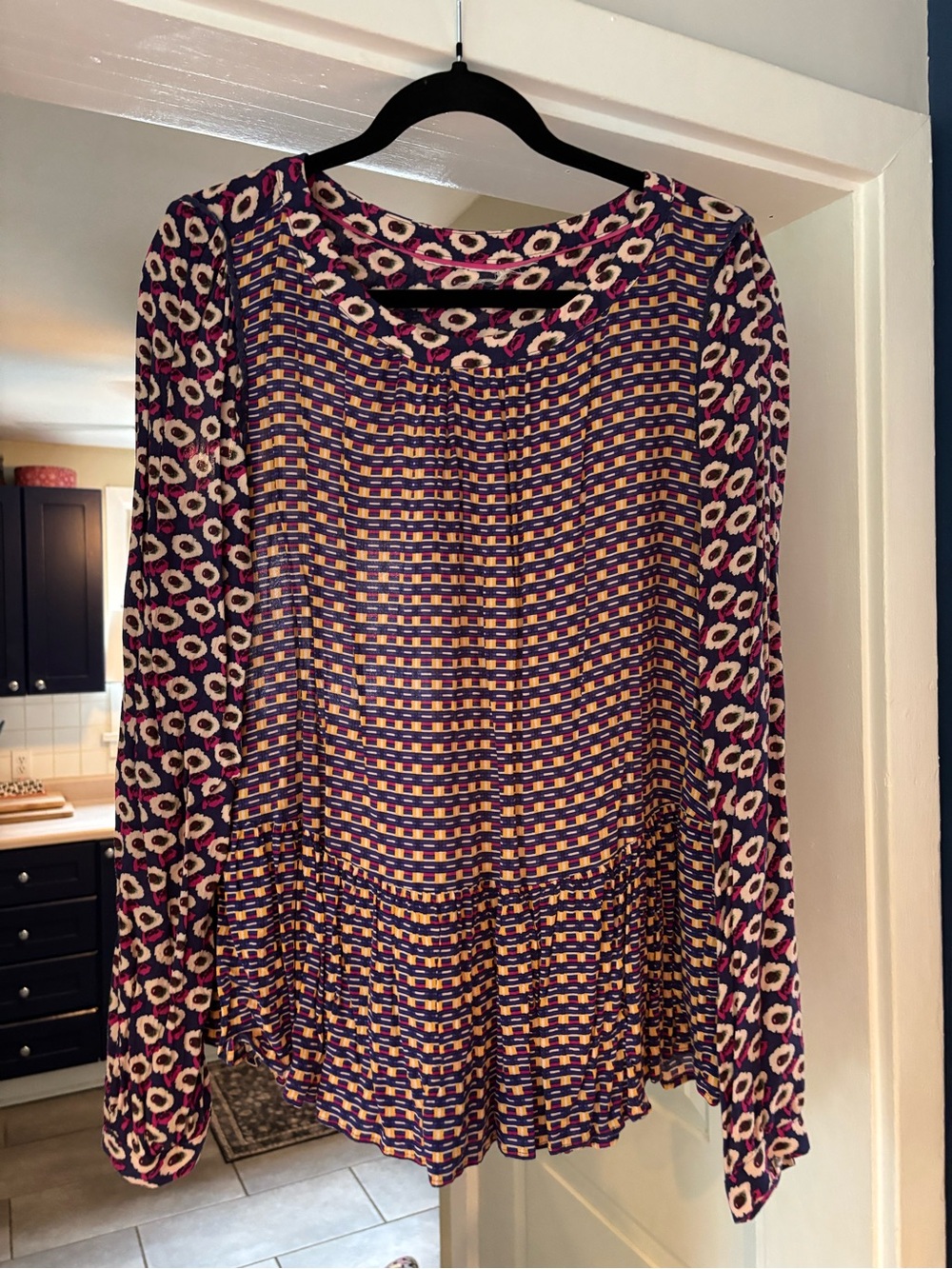 Anthropologie Purple and Pink Mixed-Print Long Sleeve Top
